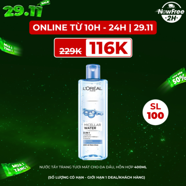 [TTLO-01] Nước Tẩy Trang L'Oreal Tươi Mát Cho Da Dầu 400ml